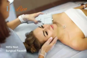 Woman having Hi-Fu to reduce wrinkles Melksham.