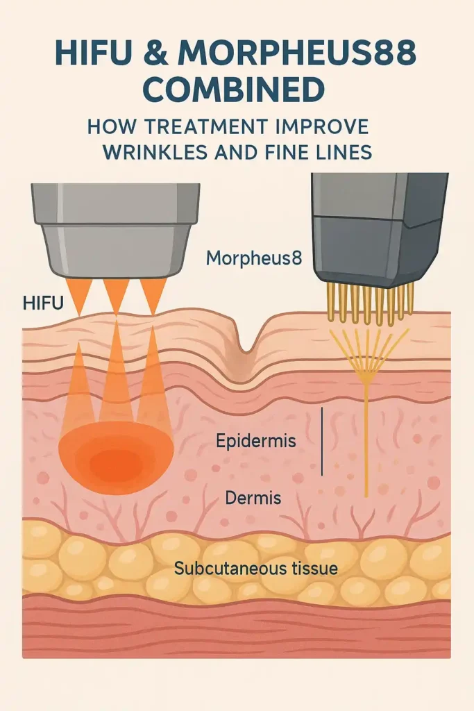 Diagram showing HIFU & Morpeus8 Melksham and the benefits for reduction in wrinkles and fine lines